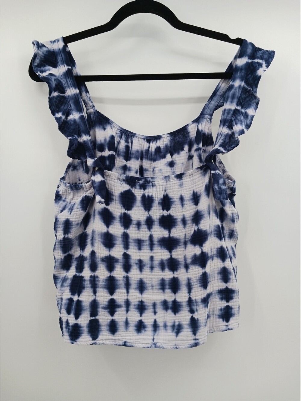 BB Dakota Women's Top Medium Blue Sleeveless Tie Dye Ruffled Sleeve Button Work - Picture 5 of 6